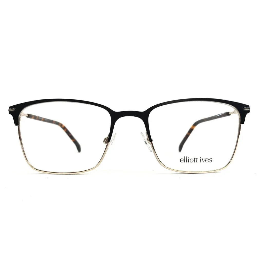 Elliott Ives Eyeglasses Frames Norfolk BK Black Gold Square Full Rim 52-19-145